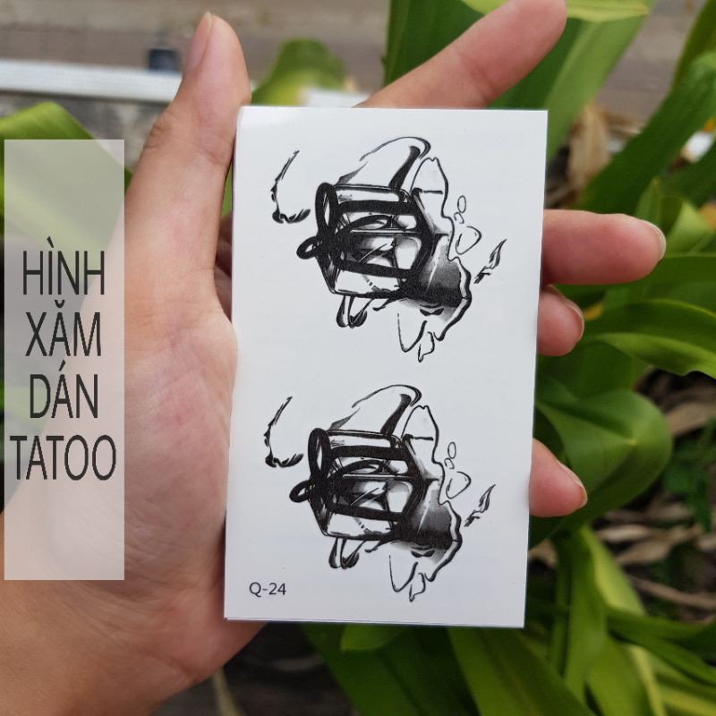 Hình xăm trừu tượng lồng vuông q24. Xăm dán tatoo mini tạm thời, size &lt;10x6cm