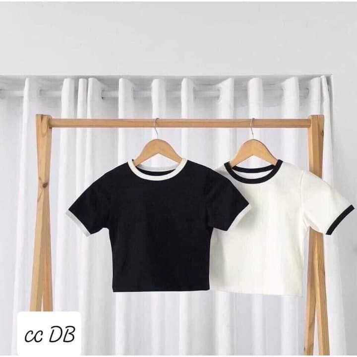 [Mã FAMAYWA giảm 10K đơn 50K] Áo Croptop Ôm Trắng Đen Viền Cổ | BigBuy360 - bigbuy360.vn