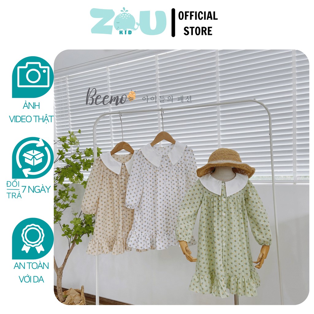 Váy Hoa Nhí Cổ Sen Phối Cúc Cài Cho Bé Gái Chất Thô Mỏng Mịn ( 9-23kg) - ZOU KIDS
