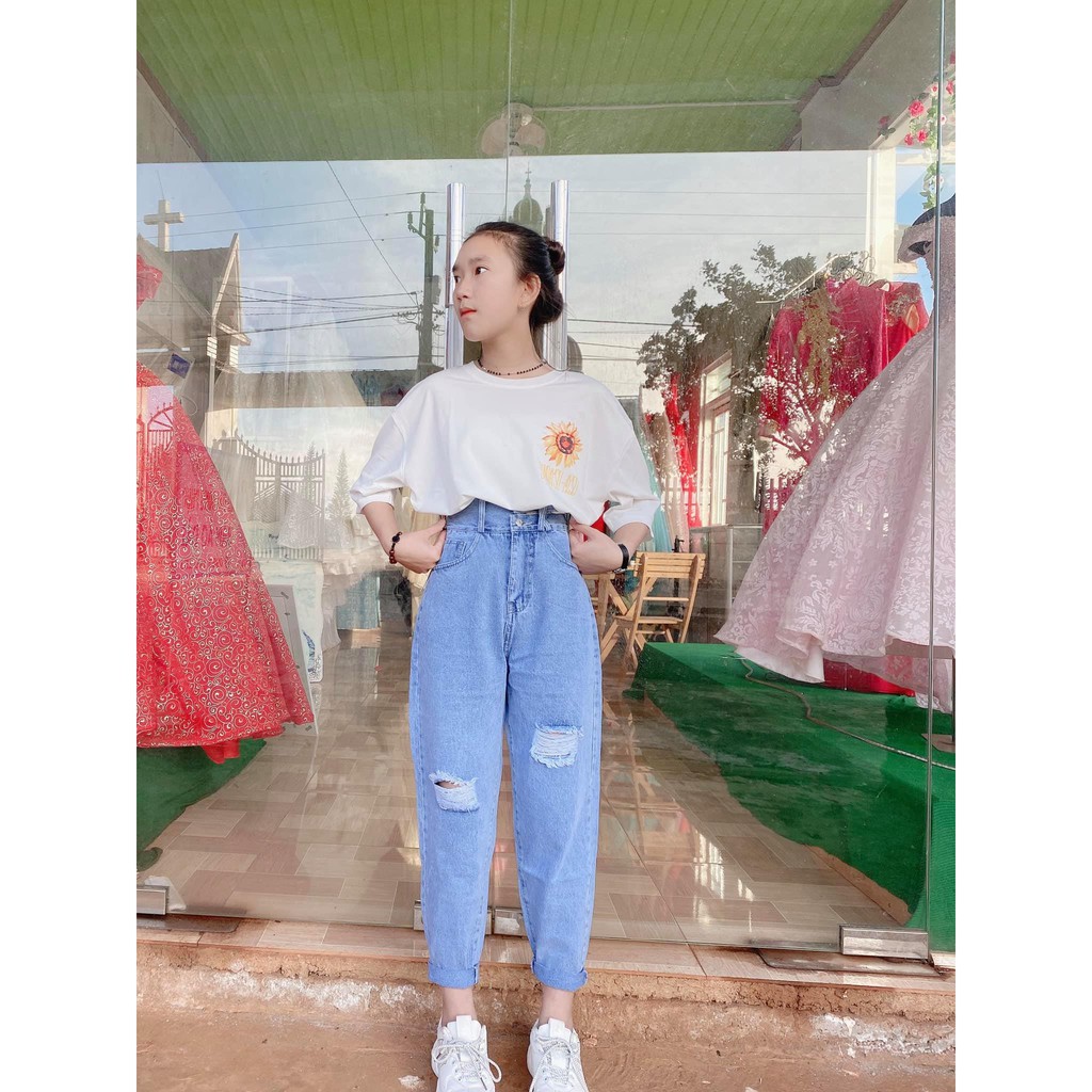 [ LẤT KHẤT ] QUẦN BAGGY JEAN NỮ LƯNG CAO LƯNG XẺ ĐĨA CHÉO RÁCH 2 GỐI TO MÀU XANH SIÊU PHÁ CÁCH UTI HOT TREND THỜI TRANG