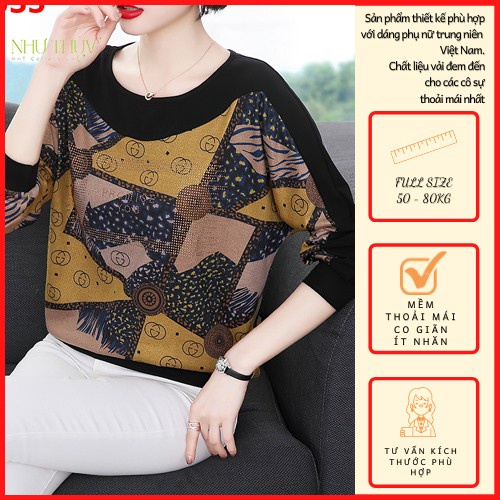 (3 màu) Áo kiểu u40 u50 mềm mịn co giãn tốt thấm hút mồ hôi cho bà cho mẹ thời trang trung niên Như Thủy L055
