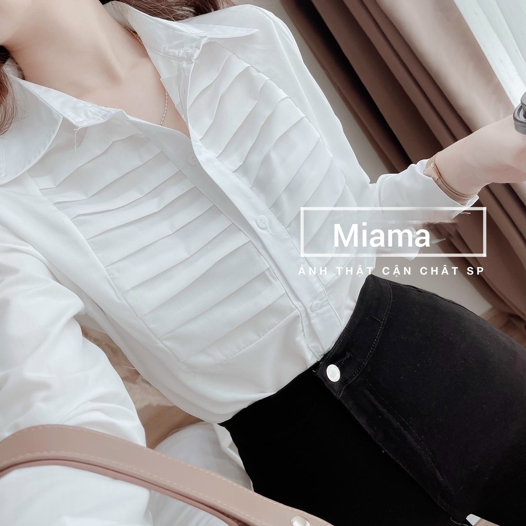 Áo sơ mi nữ công sở dài tay màu trắng phối sọc ngang kiểu hàn tiểu thư đẹp - Áo sơ mi trắng đi học sinh cổ bẻ dáng rộng