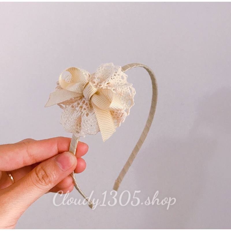 Cài tóc/Bờm tóc hoa ren đính nơ ruy băng điệu đà