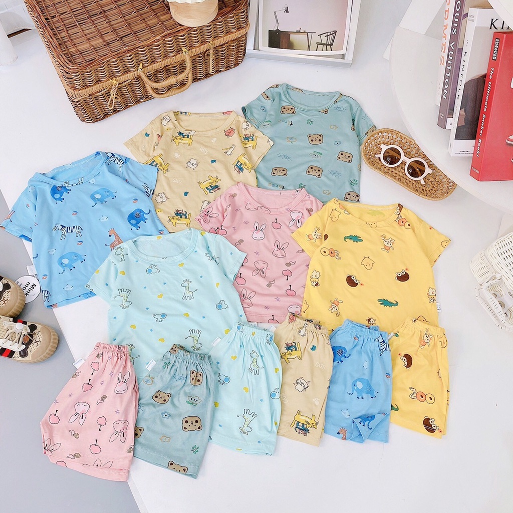 Bộ Đồ Cộc Tay Bé Trai, Bé Gái Chất Thun Lạnh MinkyMom Hình Con Vật In Nhí, Đồ Bộ Hè Cho Bé Gái Mặc Nhà - AN.KID