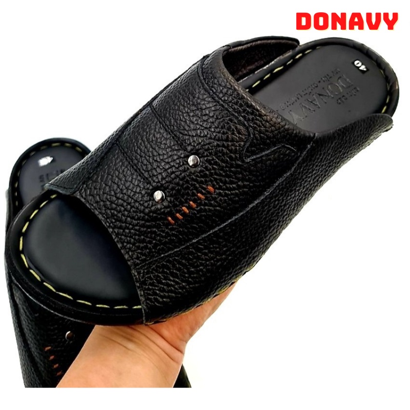 Dép nam quai ngang da bò thật 100% DONAVY, kiểu sa-bo phiên bản đặc biệt DS2DA