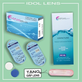 Combo lens cận không màu, nước ngâm lens 360ml TẶNG gắp lens, khay ngâm lens