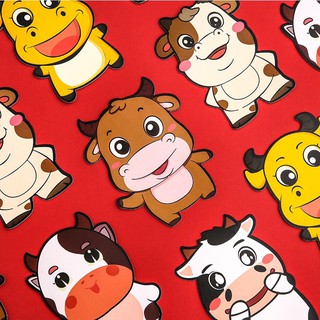 (Ảnh và video thật) Combo 10 bao(thiệp) lì xì chibi 2021 Tân Sửu mẫu hoạt hình trâu dễ thương, giấy cứng, dày, bóng