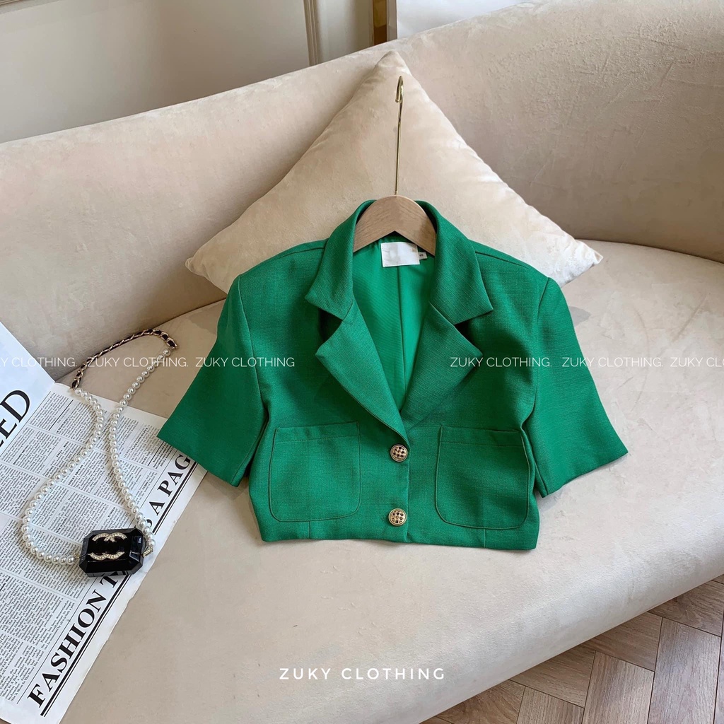 Áo vest tay ngắn blazer nữ crotop 2 lớp cúc áo si