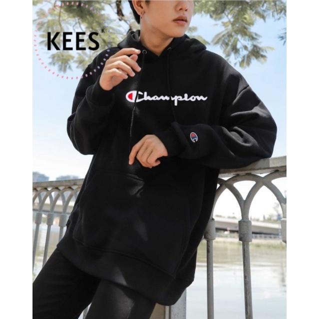 Áo Hoodie Champion Thêu Full Logo Vải Nỉ Bông Cotton - Hàng Cao Cấp