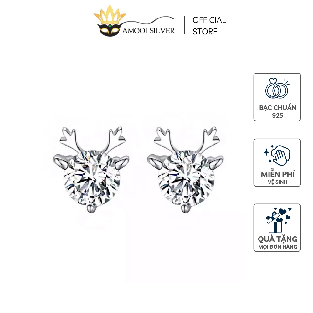 Bông Tai Bạc S925 Thiết Kế Mẫu Tuần Lộc Đính Đá Xinh Xắn - Amooi Silver AB40