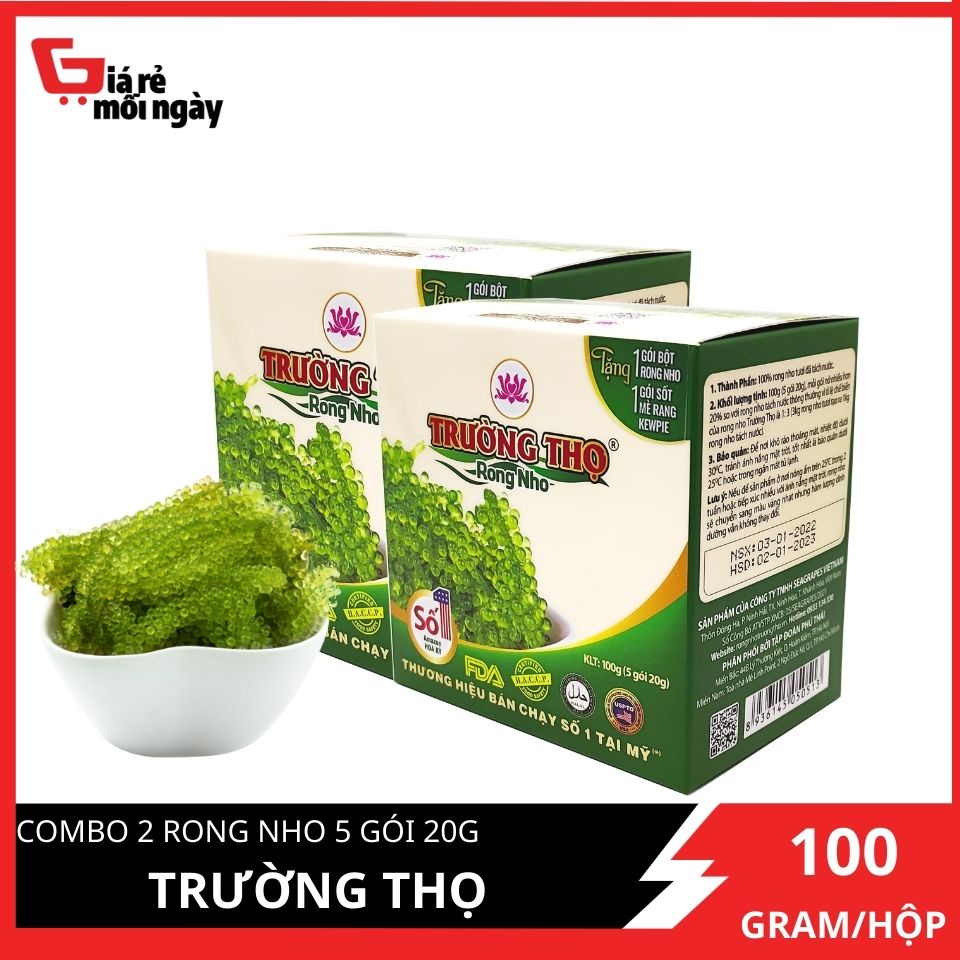 Combo 2 Hộp Rong Nho Trường Thọ 1 Hộp 5 Gói 20g Thương Hiệu Bán Chạy Số 1 Tại Mỹ