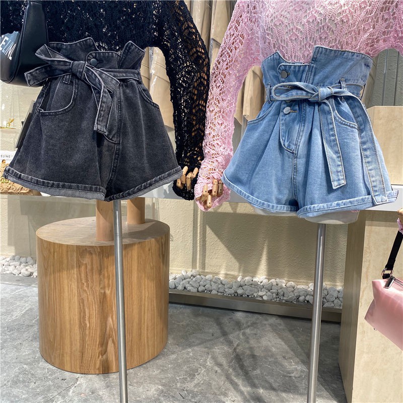 Quần Short Denim Lưng Cao Ống Rộng Thiết Kế Độc Đáo Thời Trang Cho Nữ 12