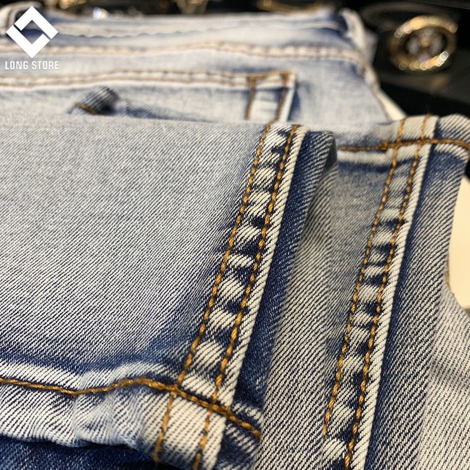 Quần jean nam trơn màu xanh bạc nhạt cao cấp ống đứng dáng ôm skinny chất bò co giãn LONGARES Tron106