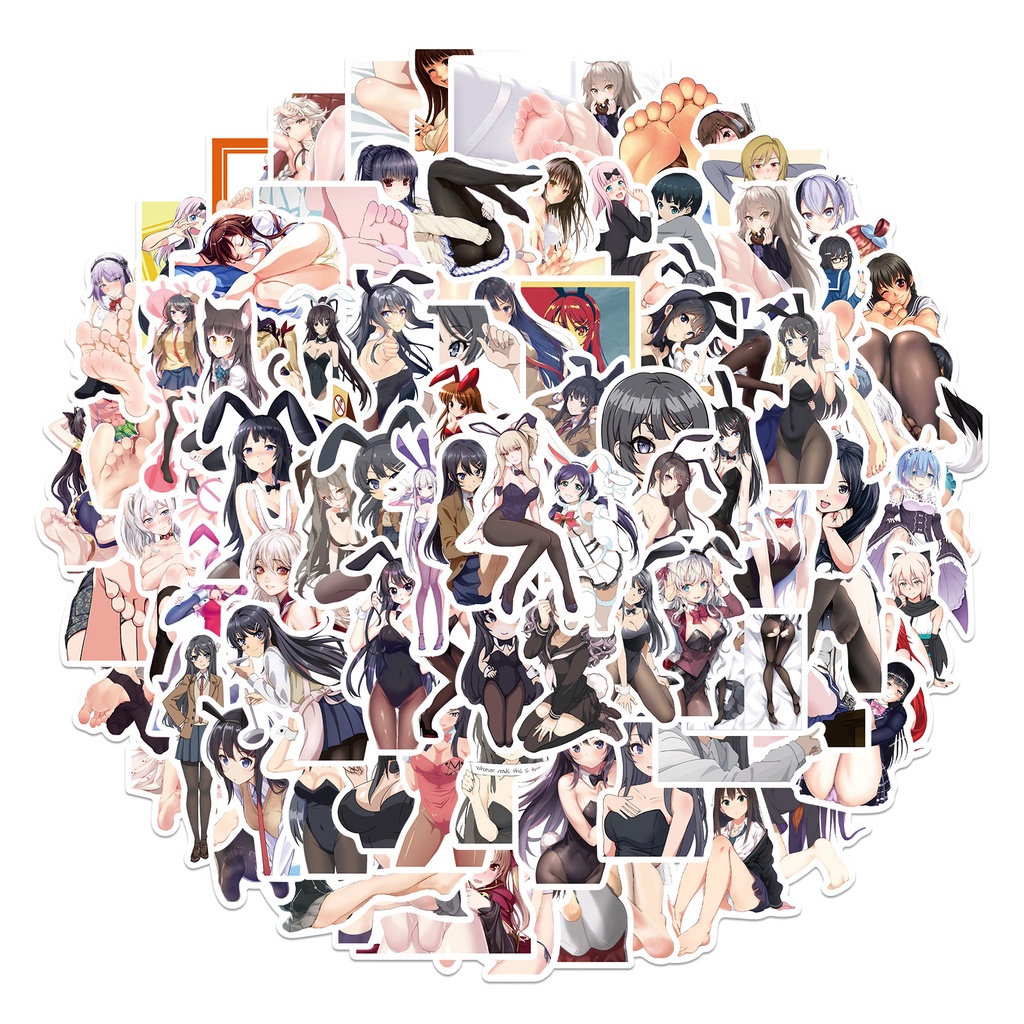 Set 50 / 25 / 10 miếng dán trang trí hình cô gái Anime Hentai quyến rũ
