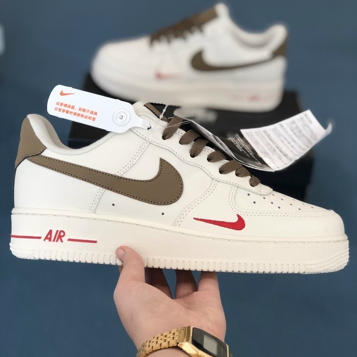 Giày_Nike Air Force 1 White Brown , Giày Sneaker AF1 Vệt Nâu Hàng Chuẩn Đế Air Full Size 36-44