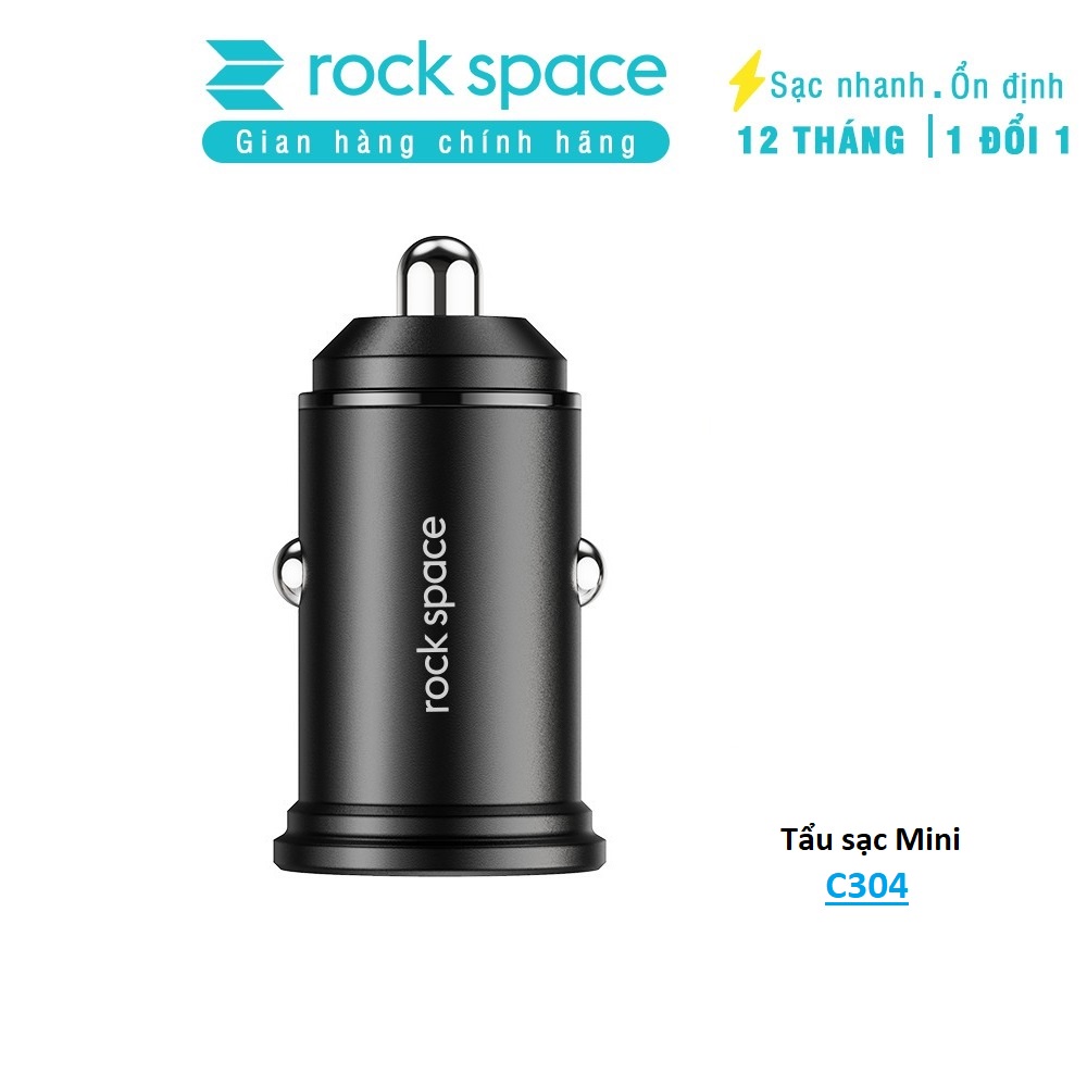 Tẩu sạc mini trên xe hơi Rockspace C304, 2 cổng sạc nhanh 24W, nhỏ gọn, an toàn, không nóng máy bảo hành 12 tháng