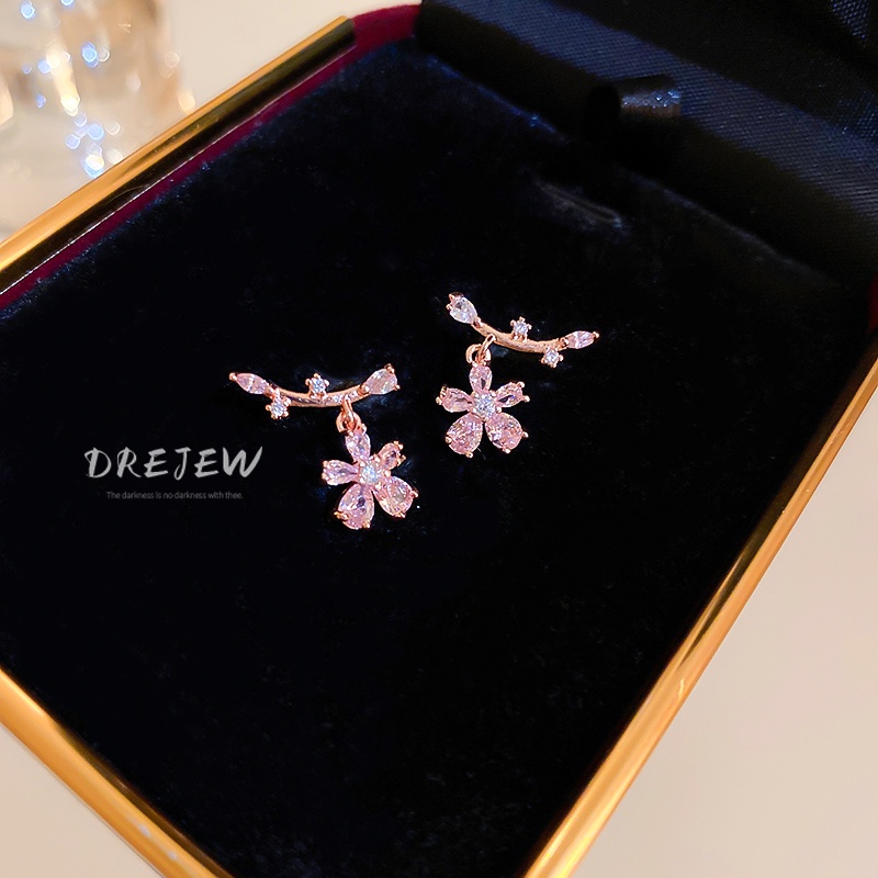 DREJEW Bông Tai Mạ Bạc Hình Hoa Đính Đá Zircon Cỡ Nhỏ Thiết Kế Đơn Giản Sang Trọng Thời Trang Cho Nữ