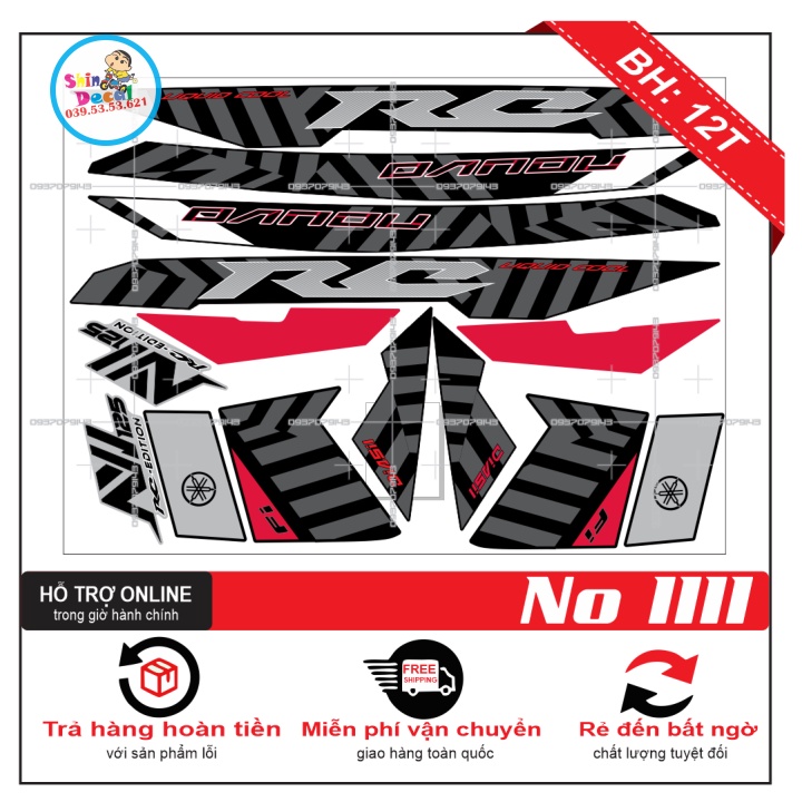 TEM XE NOUVO 6 MẪU ZIN ĐEN BẠC ĐỎ -- SHIN DECAL 2