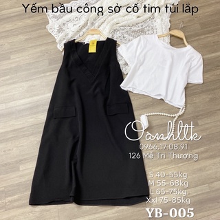 [ 45-85kg có sẵn] Váy bầu mùa hè - Yếm Bầu Công Sở Cổ Tim Có Túi Thoải Mái Tới Sinh