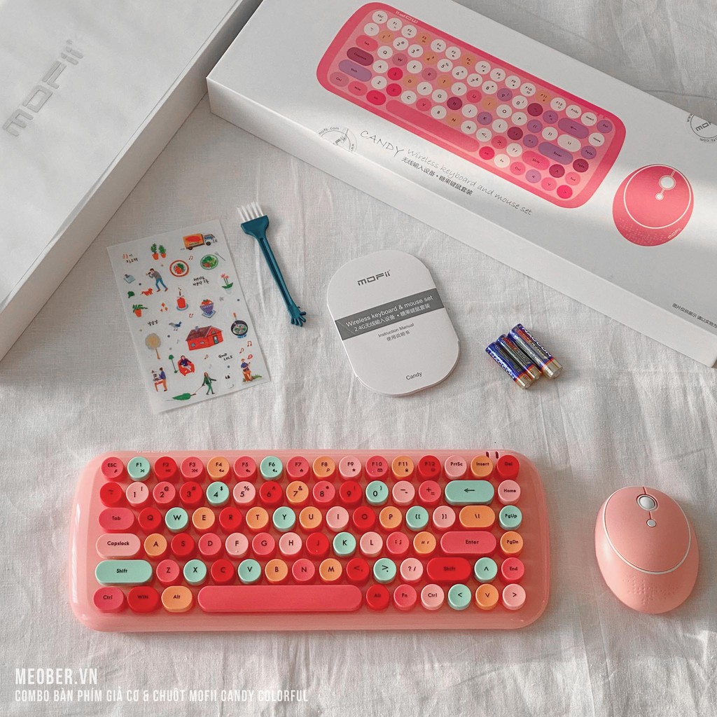 Bộ bàn phím cute không dây giả cơ & chuột MOFII Candy Colorful (5 Màu)