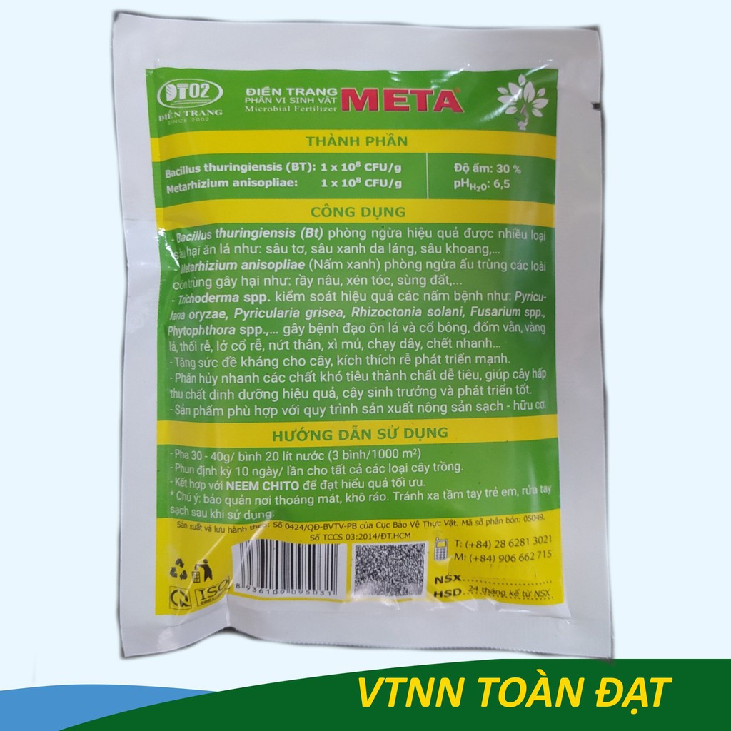 Phân Hữu Cơ Vi Sinh Trichoderma META BIO-B gói 100g, chế phẩm sinh học phòng ngừa sâu hại, côn trùng nấm bệnh