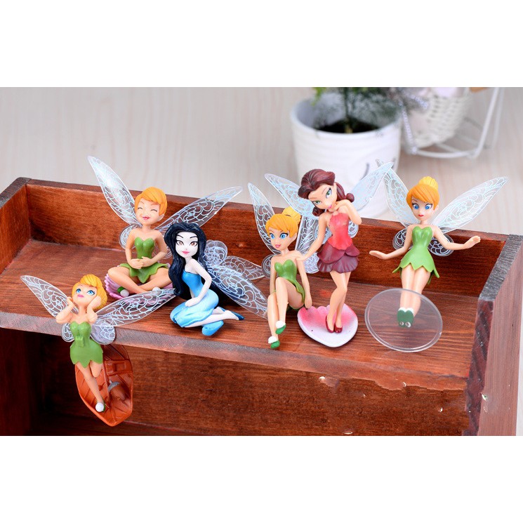 Combo 06 mô hình tiên hoa Tinker Bell cao 10cm trang trí tiểu cảnh, terrarium, móc chìa khóa, DIY