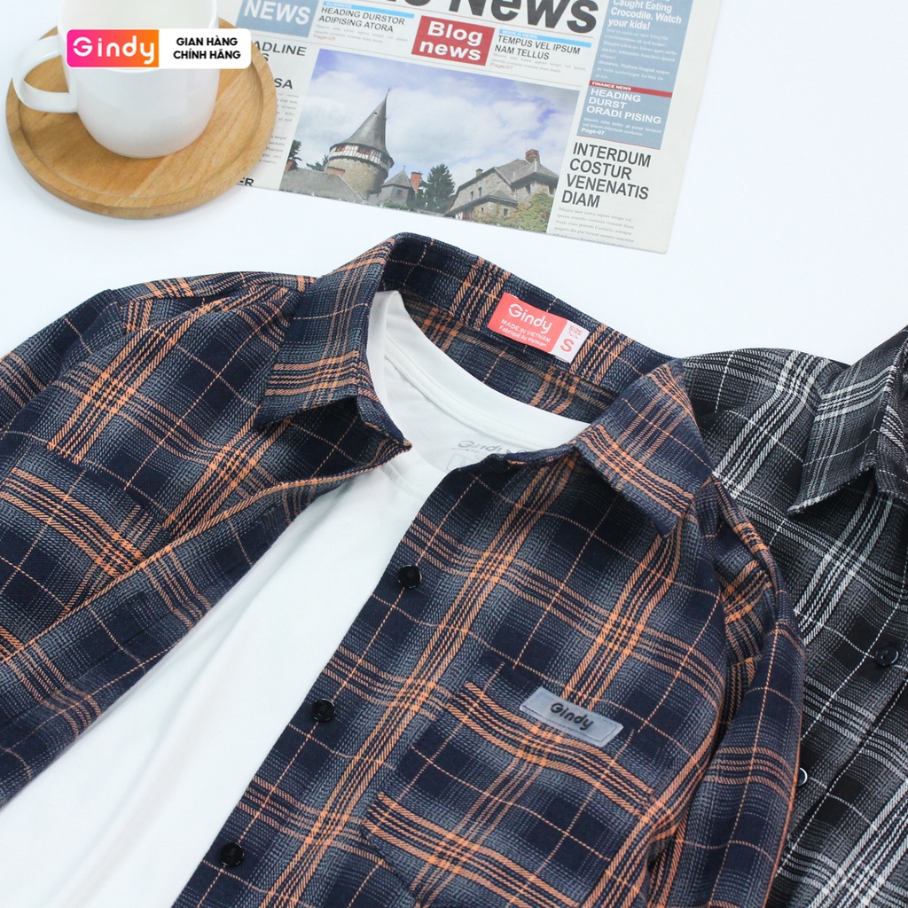 Áo Sơ Mi Nam Nữ GINDY Kẻ Sọc Caro Dài Tay Form Rộng Cổ Bẻ Phong Cách Xuân Hè Hàn Quốc A016 | BigBuy360 - bigbuy360.vn