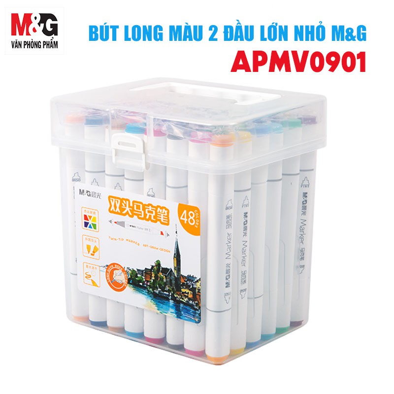 Bút Lông Dầu Màu M&amp;G APMV0902 loại 24 màu/36m/48m/60m  có 2 đầu nắp có số để phân biệt màu sắc