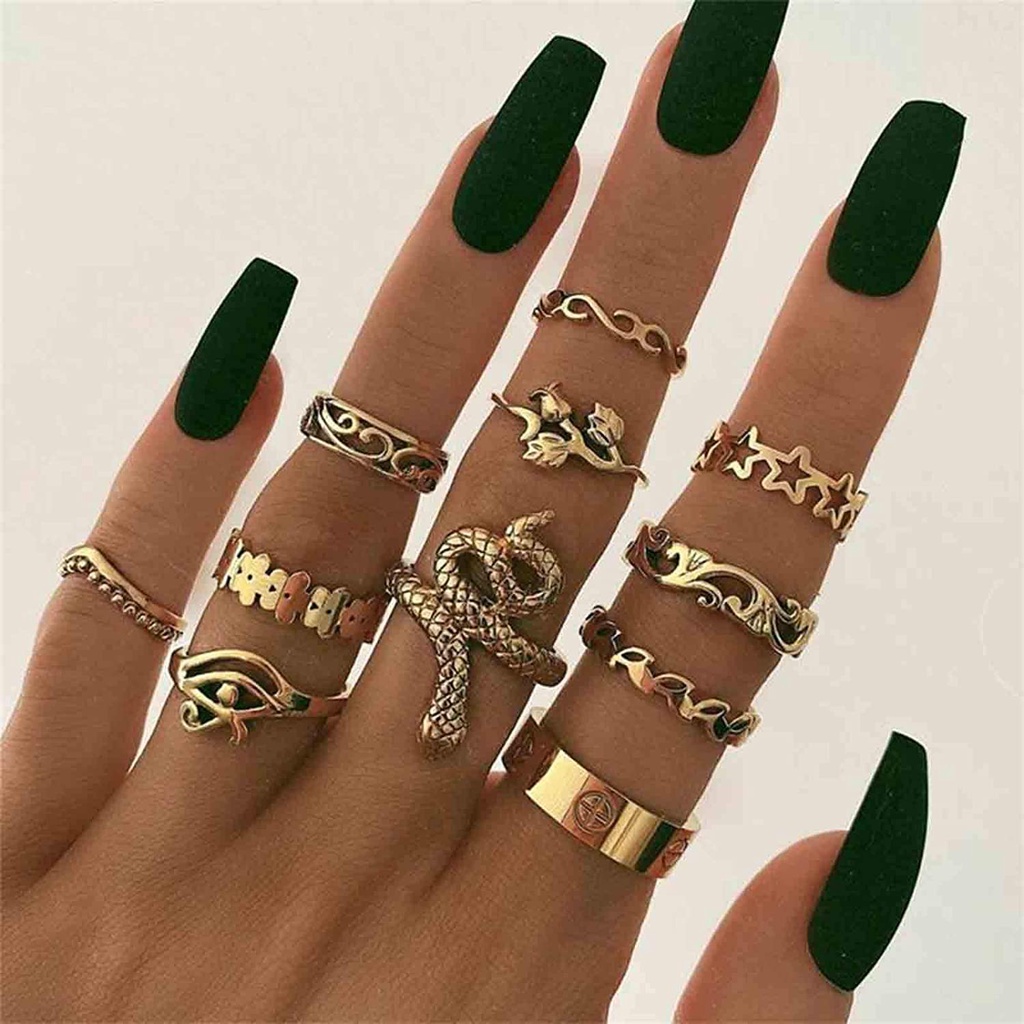 Set 11 nhẫn tay kiểu dáng retro phong cách Boho thời trang cho nữ