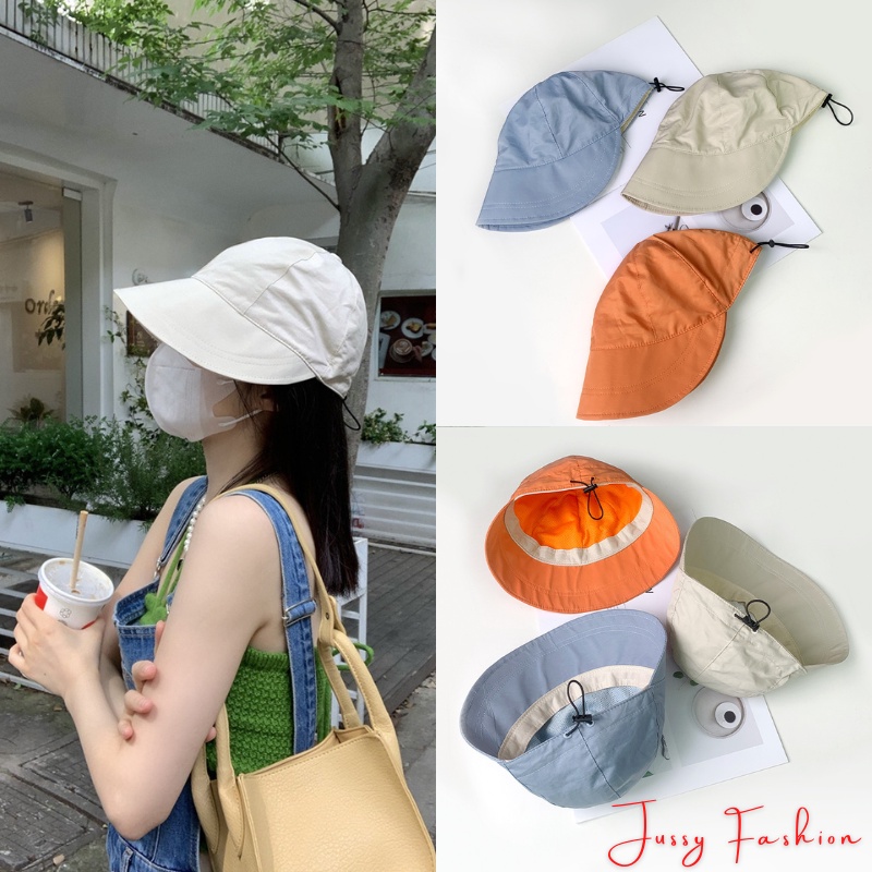 Mũ Chống Nắng Hàn Quốc Vải Mềm Có Dây Rút Thoáng Khí Jussy Official Kiểu Nón Rộng Vành Nữ Che Nắng Uzzlang Chống Tia UV