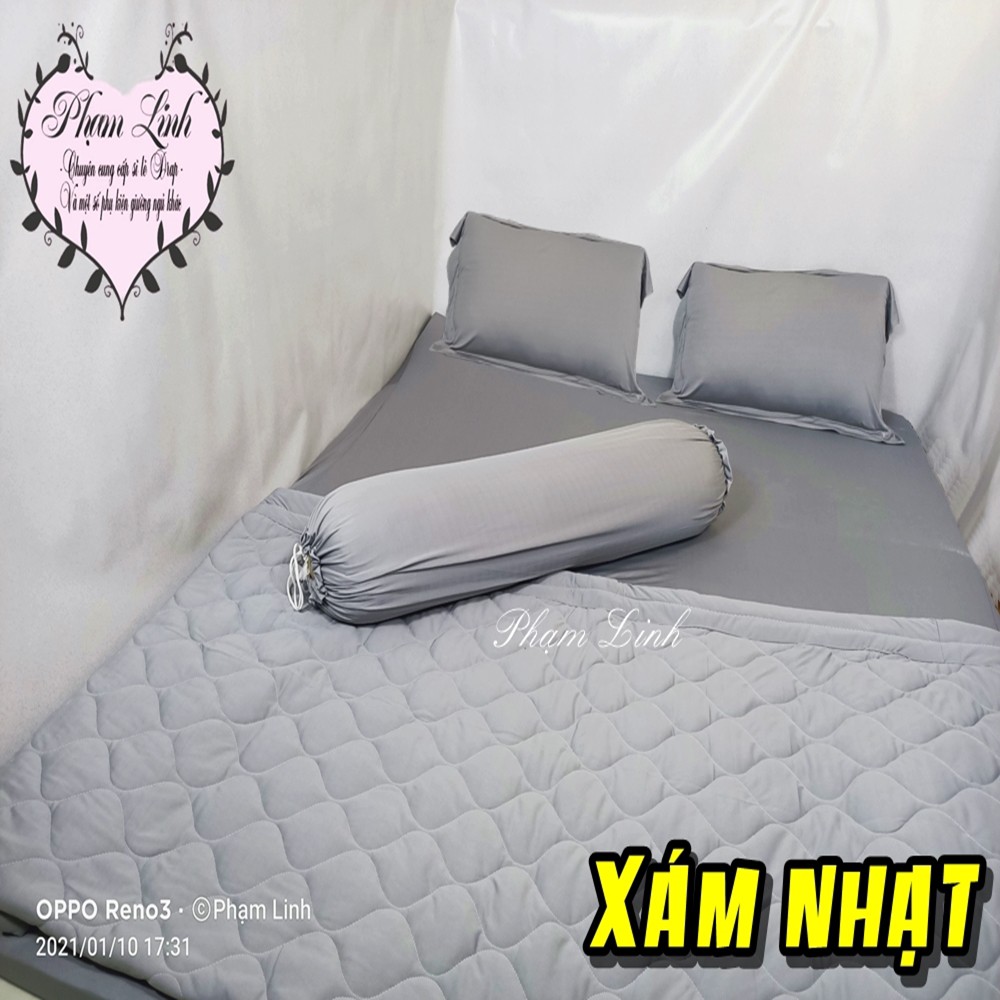 [Bộ 5 món] Drap-Ga trải giường vỏ gối và chăn chần bông thun lạnh sợi siu (silk) màu trơn Hàn Quốc [Xám Đậm Xám Nhạt]