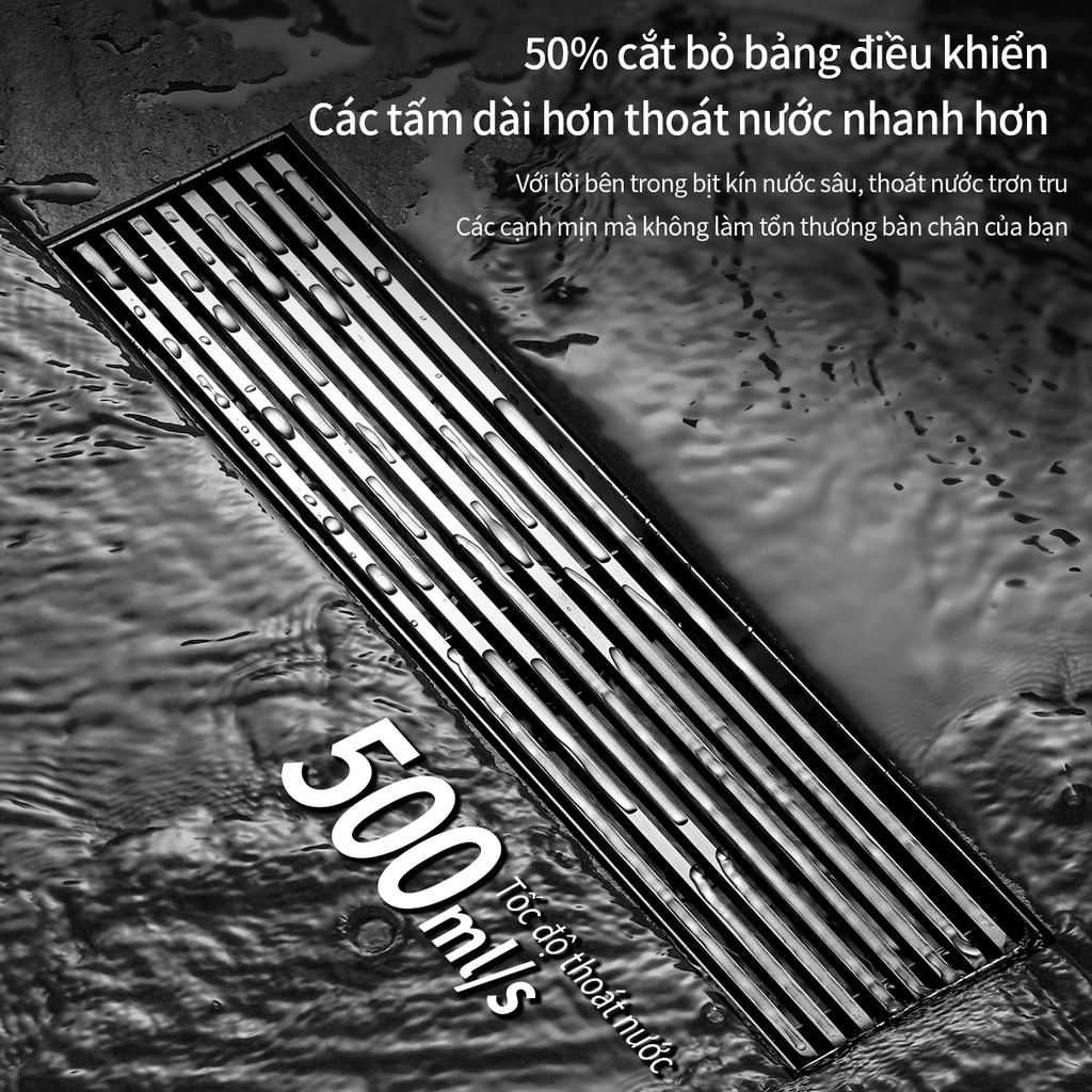 Tấm đậy thoát nước sàn phòng tắm XINKUNLON hình chữ nhật thép không gỉ SUS304 chống mùi hôi cao cấp