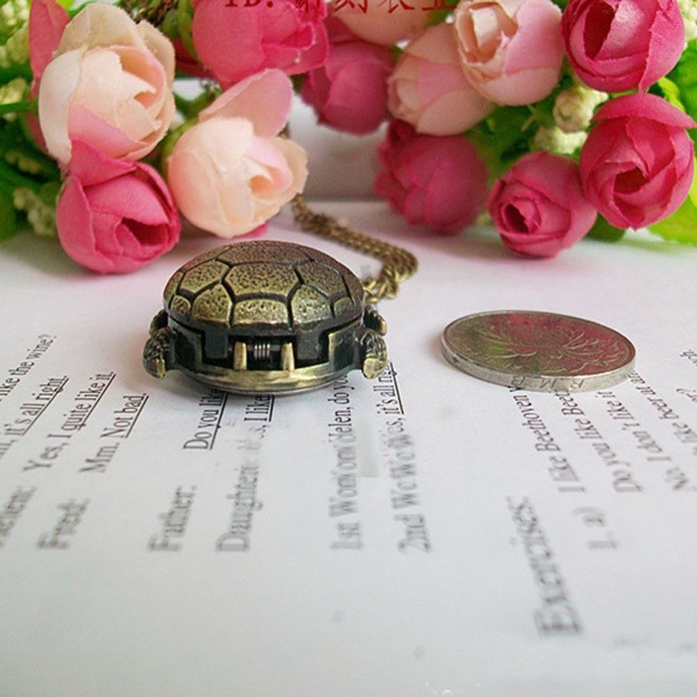 Đồng Hồ Quả Quýt Chạm Khắc Hình Con Rùa Có Dây Đeo Mạ Đồng Phong Cách Cổ Điển Độc Đáo