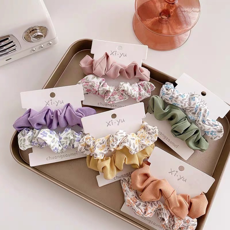 Cột tóc vải Scrunchies set 2 cái hoa và màu