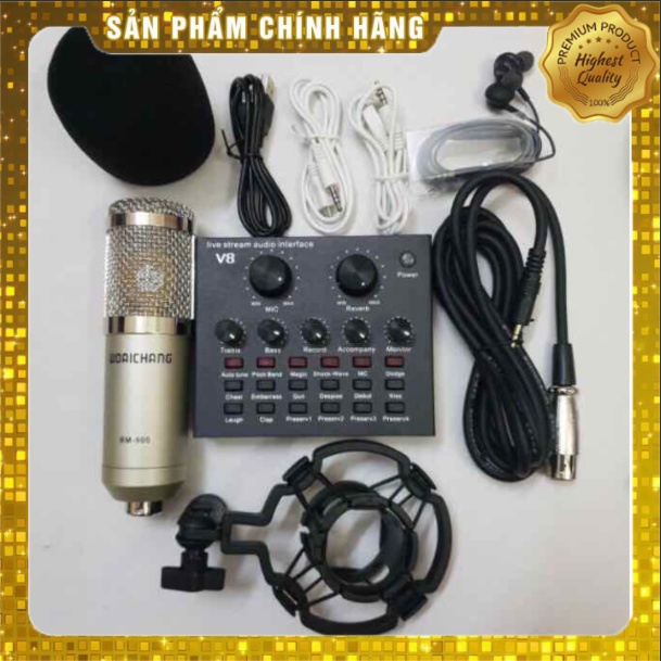 [Mã ELHACE giảm 4% đơn 300K] CHỌN BỘ THU ÂM KARAOKE MIC BM 900-SOUND CARD V8 có BLUETOOTH tặng kèm tai nghe AKG