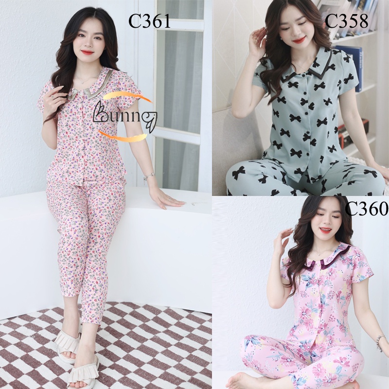 [Bunny] ĐỒ BỘ NỮ, QUẦN ÁO BỘ MẶC NHÀ MẪU BI HỒNG CỔ 4 LÁ DỄ THƯƠNG