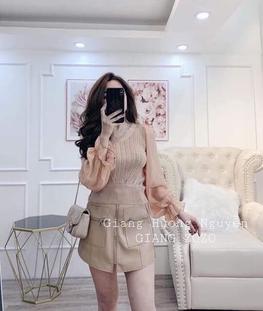 Áo len cổ V tay voan công chúa 💋 hàng Quảng Châu 💋 ảnh thật clip sỉ