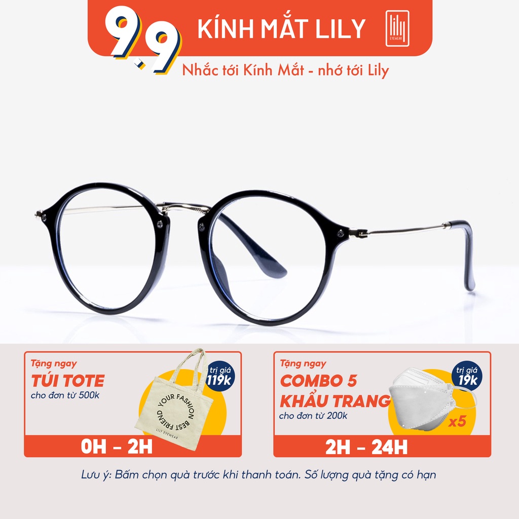 Gọng kính cận nữ Lilyeyewear kim loại, mắt tròn kiểu dáng thời trang ulzzang hàn quốc 634