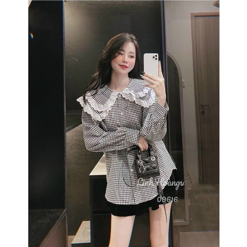 Áo Sơ Mi Kẻ Cổ Sen Bèo Phom Đẹp Hàng Quảng Châu M688-Violet