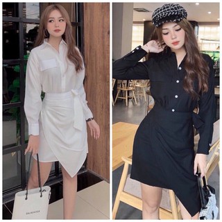 Đầm váy freesize túi hộp đắp tà 2 màu