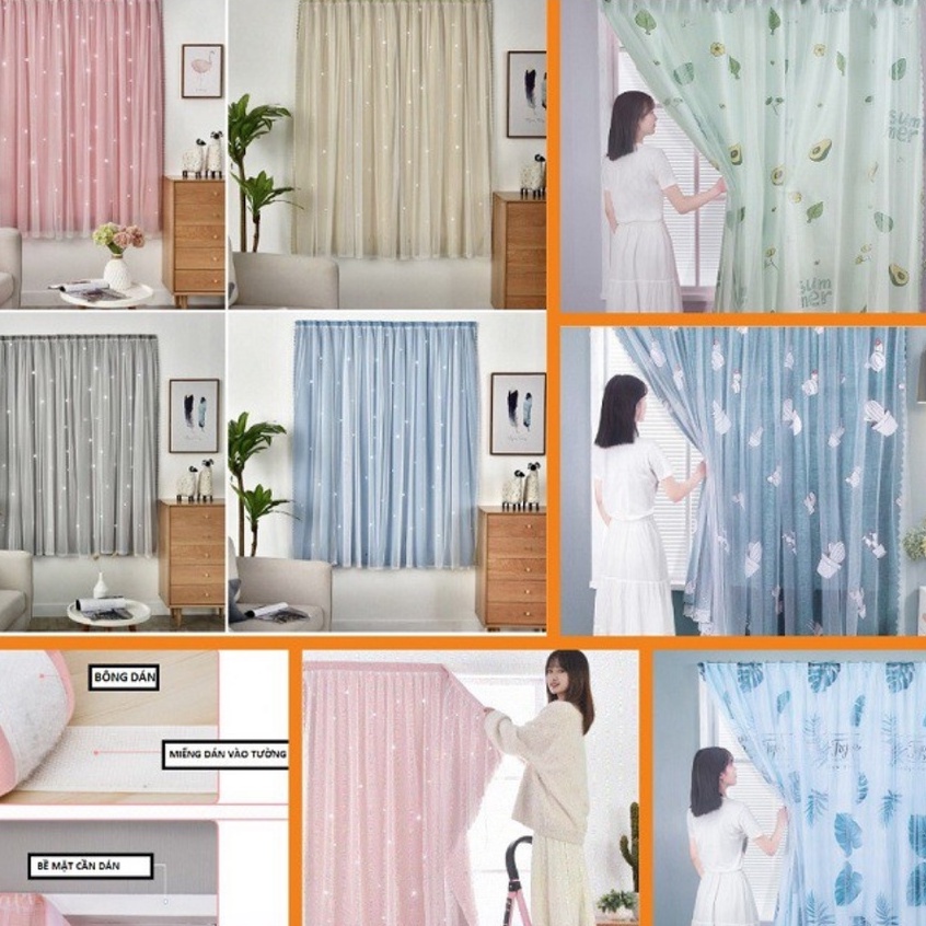 Rèm cửa dán tường trang trí nhiều họa tiết không cần khoan tiện dụng