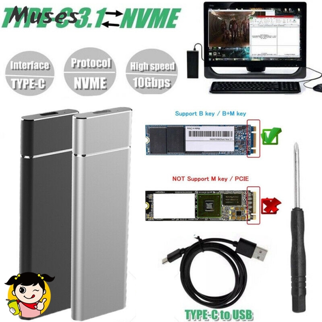 Muse07 Vỏ đựng ổ cứng M.2 NGFF - USB 3.1 Type-C SATA SSD 10Gbps chất lượng cao | BigBuy360 - bigbuy360.vn