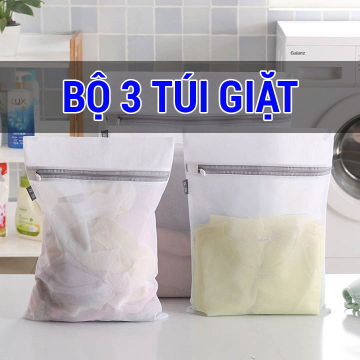 Combo 3 túi giặt lưới bảo vệ quần áo chất lượng tốt, túi kéo lưới mịn polyester