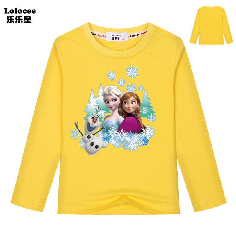 FROZEN Áo Thun Tay Dài 100% Cotton In Hình Công Chúa Anna Elsa Xinh Xắn Cho Bé Gái