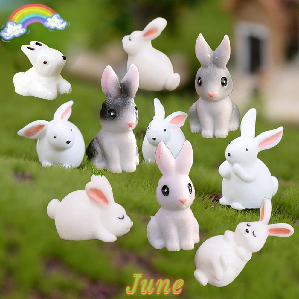 JUNE 10Pcs New Figurine Miniature Gift Fairy Garden Decor Mini Rabbit Cute Ornament Home Decoration Model Moving Forest Micro Landscape