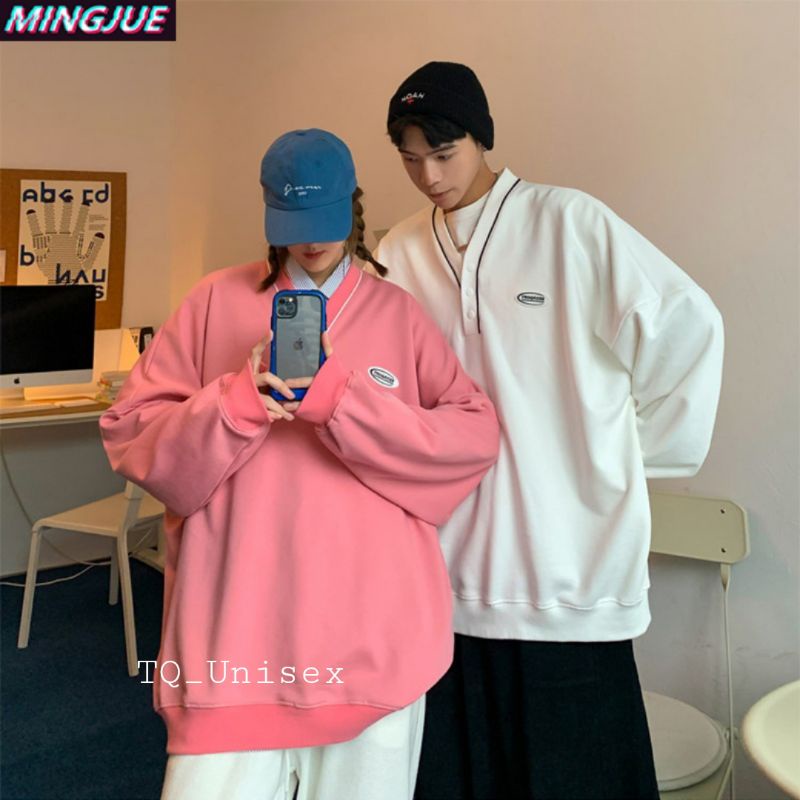 Áo Sweater Nỉ Unisex Viền Cổ Phối Nút Form Rộng Ulzzang (Ảnh Thật | WebRaoVat - webraovat.net.vn