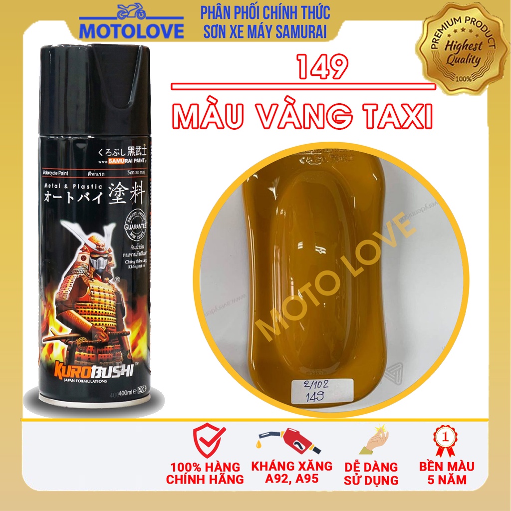 Sơn Samurai màu vàng Taxi 149 - chai sơn xịt cao cấp nhập khẩu từ Malaysia
