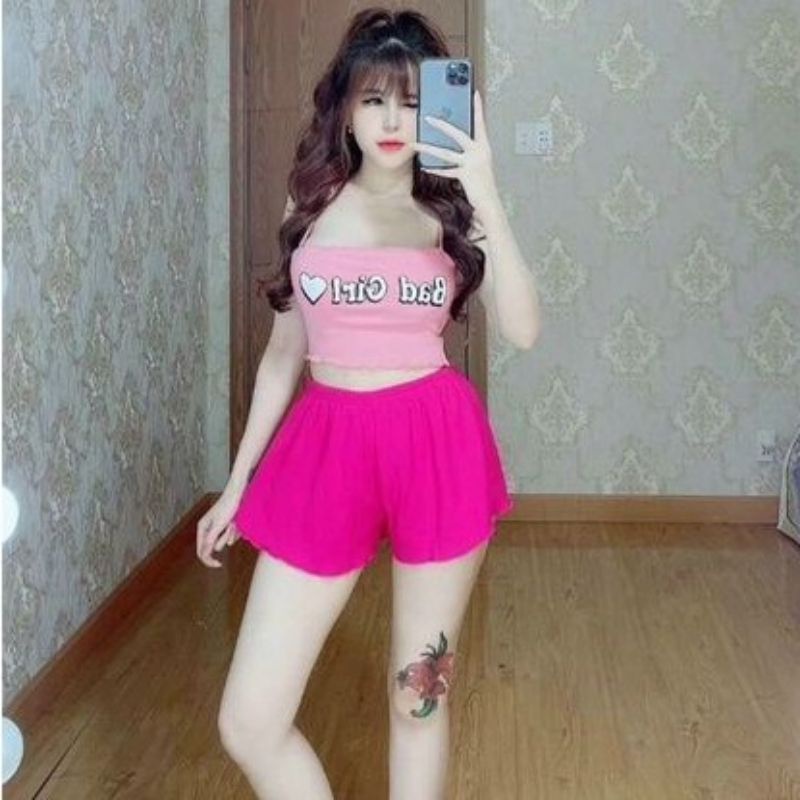 Set bộ mặc nhà buộc nơ 2 dây BADGIRL siêu xinh