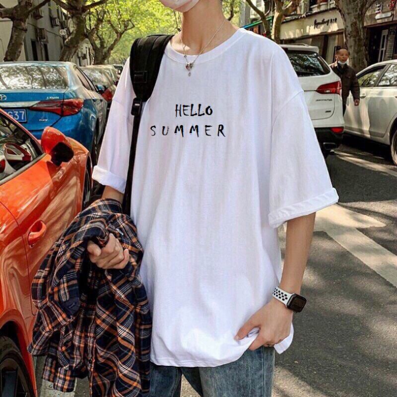 Áo thun HELLO SUMMER❤áo phông nam nữ unisex form rộng freesiz❤ champion mặc nhóm ; đôi