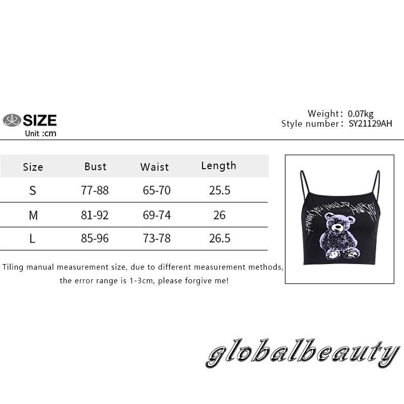 Áo Croptop Hai Dây In Họa Tiết Gấu Và Chữ Phong Cách Gothic Quyến Rũ Dành Cho Nữ | BigBuy360 - bigbuy360.vn
